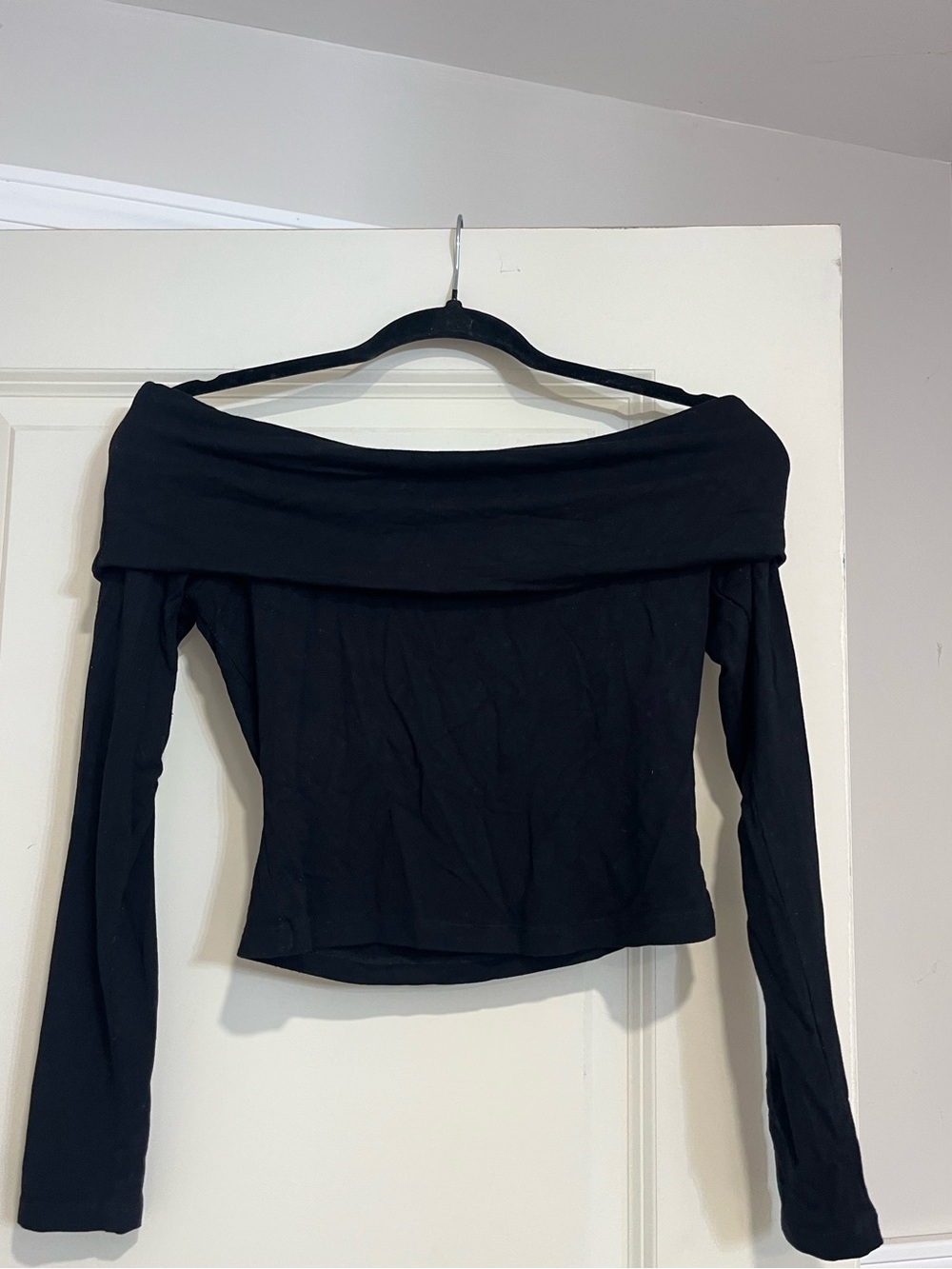Black Garage fold over, off the shoulder, long sleeve top
